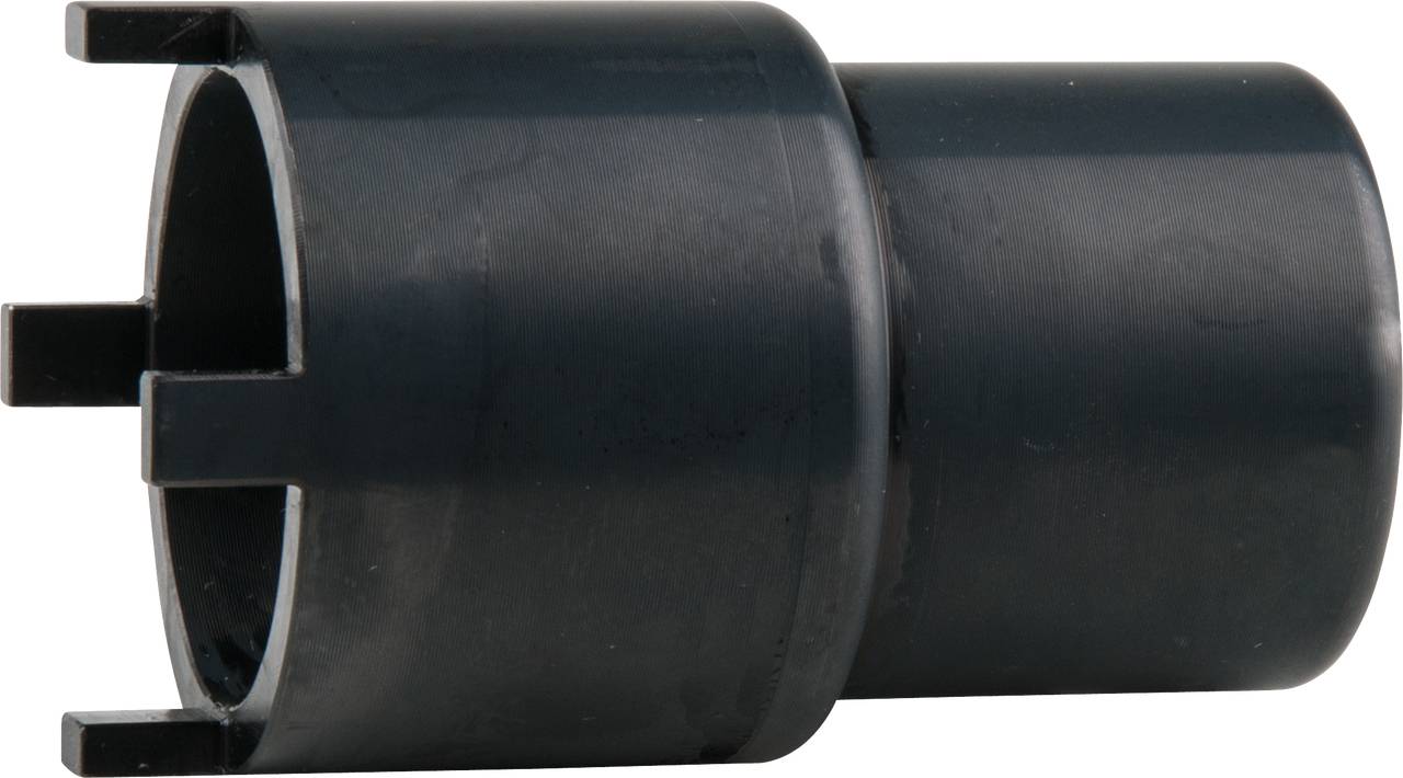 Ein schwarzer Metalladapter mit gespaltenem Ende, seitlich betrachtet, verwendet für technische oder mechanische Verbindungszwecke.