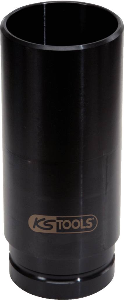 Schwarze Stecknuss von KS Tools, zylindrisch, geeignet für Mechaniker- oder Heimwerkerarbeiten, mit Logo auf der Seite.