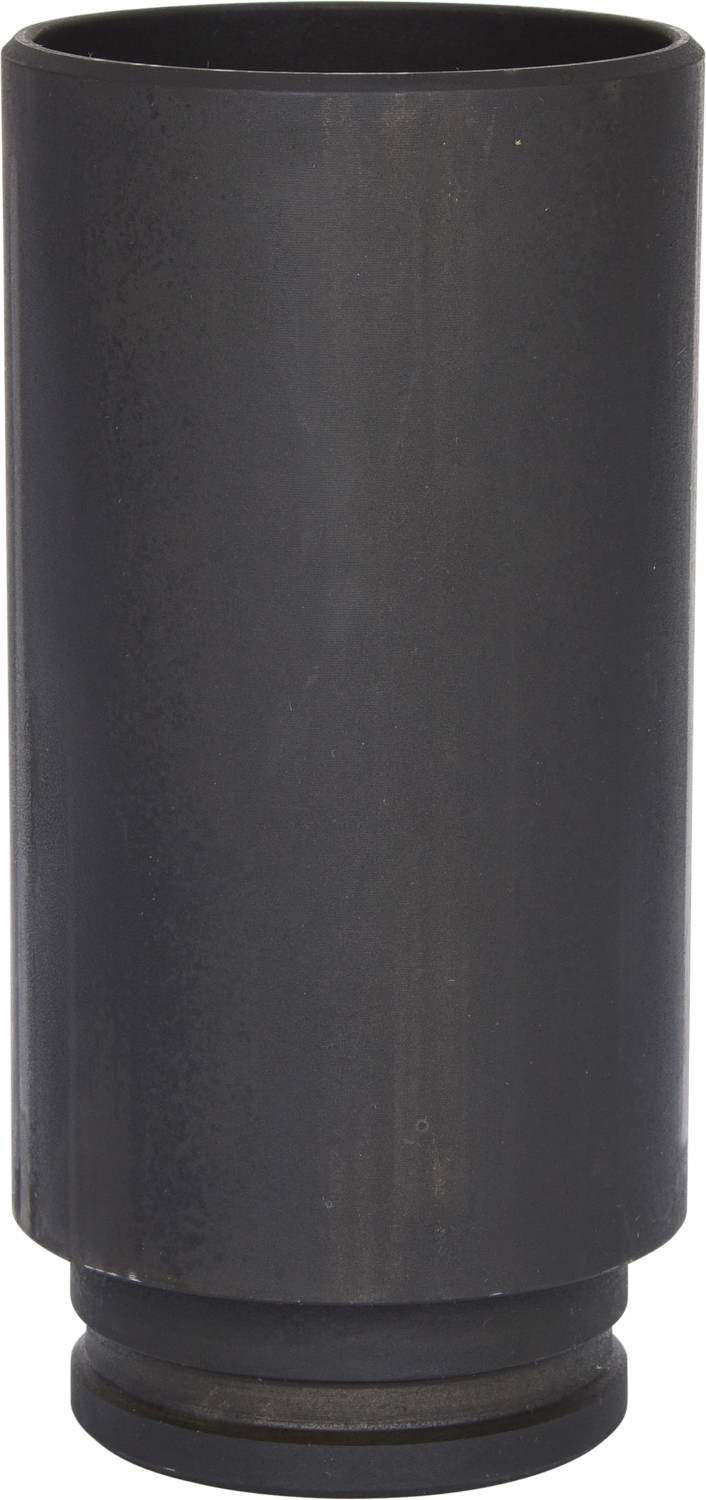 Zylindrisches Metallrohr, schwarz, mit glatter Oberfläche, steht aufrecht.