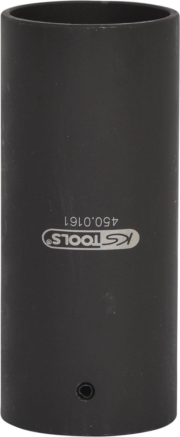 Eine schwarze Werkzeughülse aus Metall mit der Aufschrift 'KS Tools 450.0161', verwendet zum sicheren Einspannen von Zubehör.