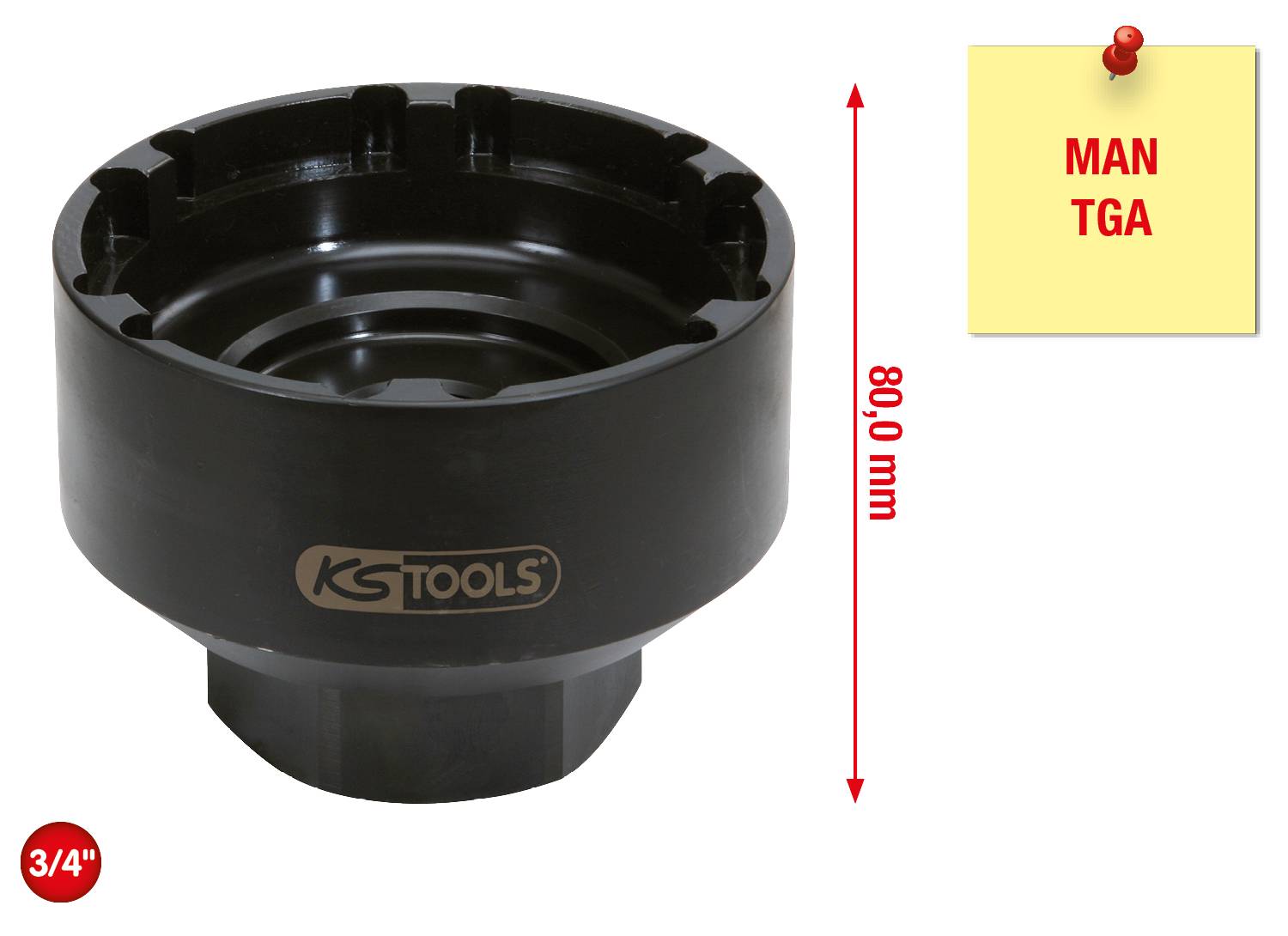 Schwarze KS Tools Nuss mit Aufschrift 'KS TOOLS', Durchmesser 80,0 mm, verwendet für MAN TGA Lkw.