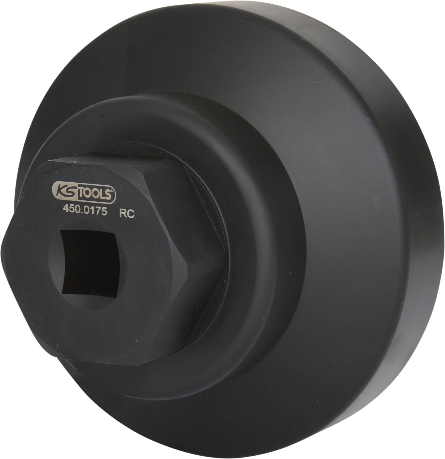 Ein schwarzes Werkzeug von KS Tools mit der Aufschrift '450.0175' und 'RC' auf der Vorderseite, möglicherweise eine Buchse oder eine Steckverbindung.