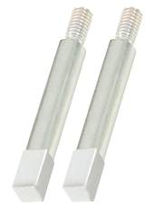 Zwei silberne Sechskant-Abstandshalter mit Gewinde an einem Ende, verwendet zur Befestigung von Platinen oder anderen elektronischen Komponenten.