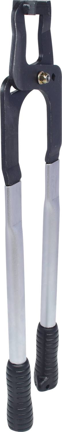 Silberne Astschere mit schwarzen Griffen.