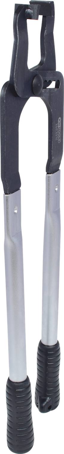 Bolzenschneider mit schwarzen Griffen und silberfarbenen Armen, geeignet zum Durchtrennen von dicken Draht und Metall.