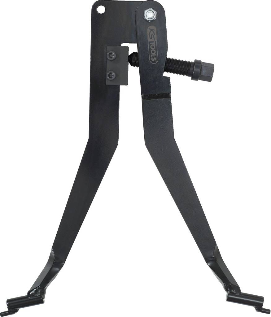 Zweibeiniger Federspanner zum Montieren und Demontieren von Schraubenfedern. Verstellbare Arme mit Schraubmechanismus.