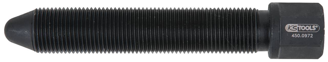 Ein schwarzer Bolzen mit Gewinde, zylindrischer Form und sechseckigem Kopf. Auf dem Kopf ist das Logo 'KS Tools' sichtbar.