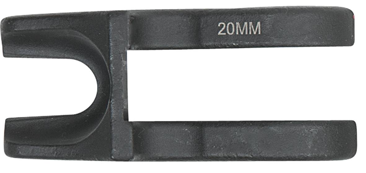 Metallwerkzeug, gekennzeichnet mit '20MM', zeigt eine U-förmige Öffnung zur Fixierung oder Anpassung an ein bestimmtes Bauteil.