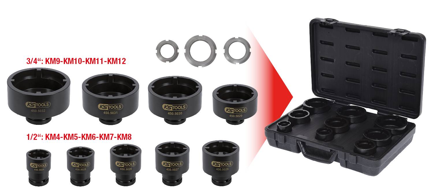 KS Tools Nutmuttern-Schlüssel-Satz, Zapfen innen liegend, 9-tlg 450.5020