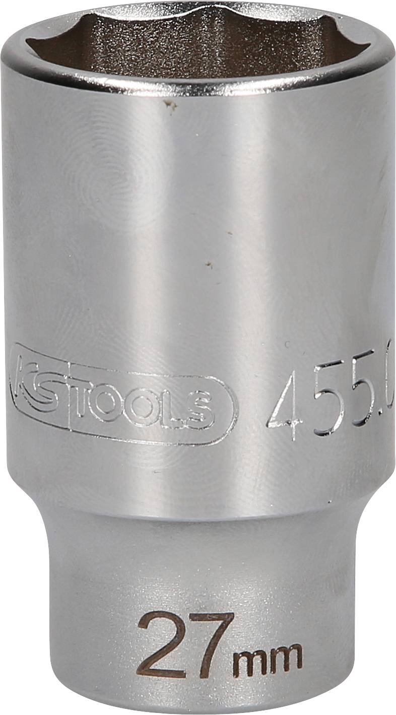 Sechskant-Steckschlüssel mit 27 mm Größe, silberfarben. Geeignet für Arbeiten mit Schraubenmuttern.