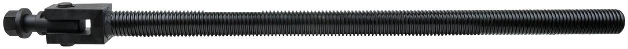 Schwarze Stahlspannstange mit Gewinde und Befestigungselementen, geeignet für industrielle oder bauliche Anwendungen.
