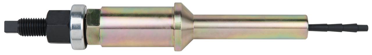 Ein zylindrischer metallischer Sensor mit schwarzem Gewindeanschluss und Kabelende zur Verwendung in industriellen Anwendungen.