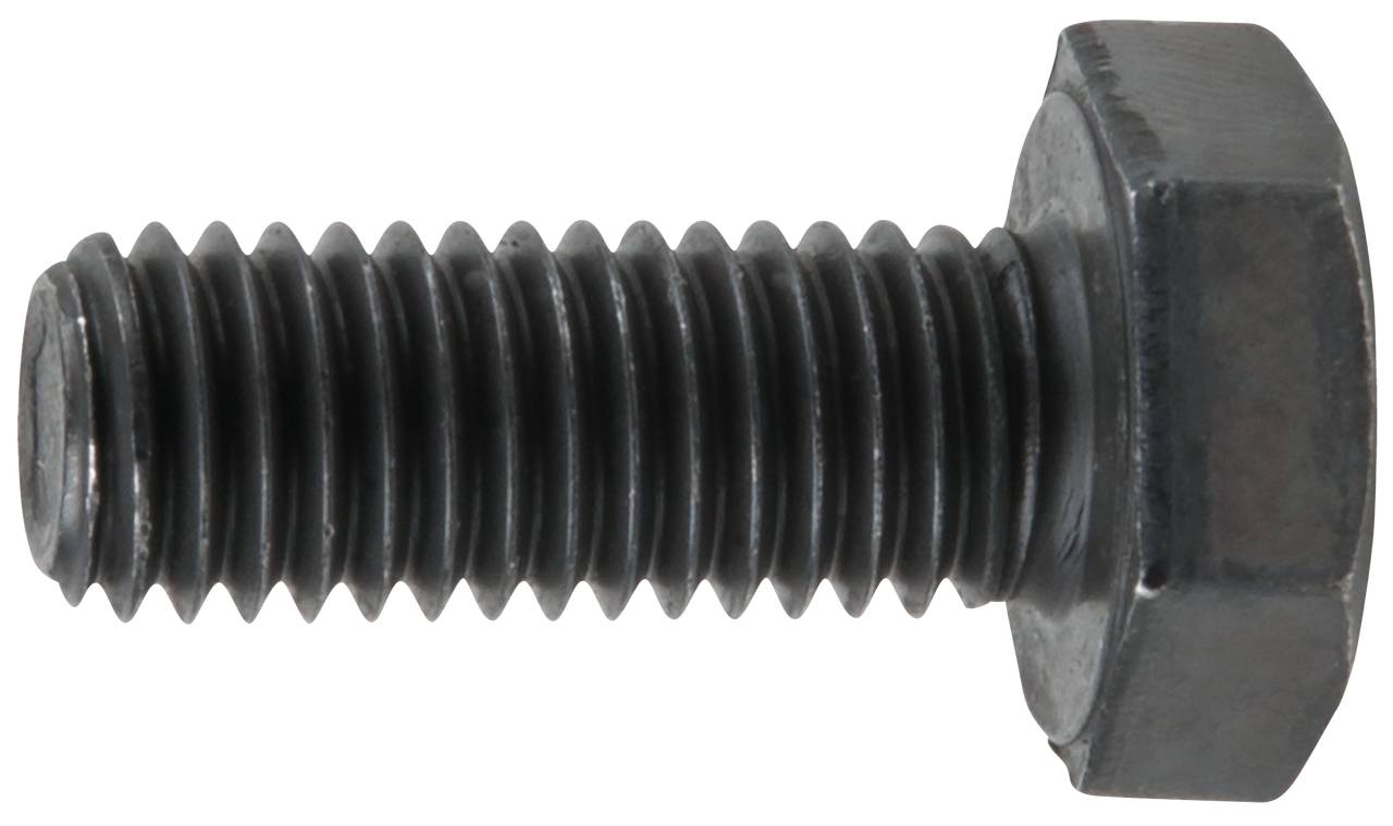 Ein Sechskantschraubenbolzen aus Metall mit Gewinde und einem sechseckigen Kopf, auf einer weißen Hintergrund abgebildet.