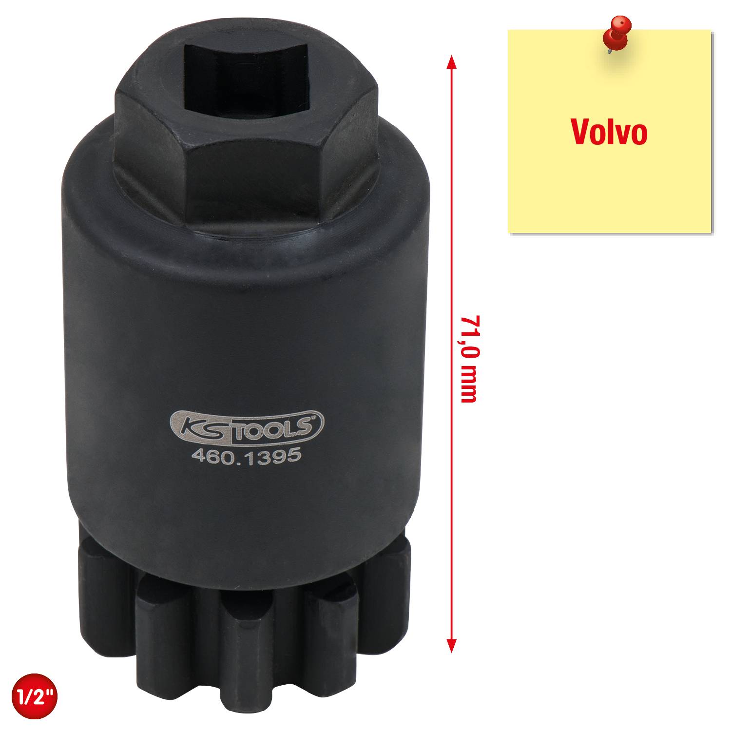 Steckschlüssel-Einsatz, 71,0 mm lang, für Volvo, mit 1/2 Zoll Antrieb, von KS Tools, Artikelnummer 460.1395.