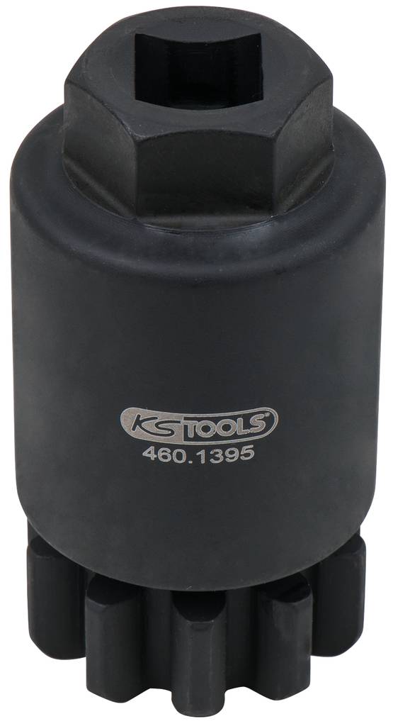Schwarzer Kraftsteckschlüssel mit KS Tools Logo und Produktnummer. Werkzeug zur Drehmomentübertragung, passend für spezielle Anwendungen.