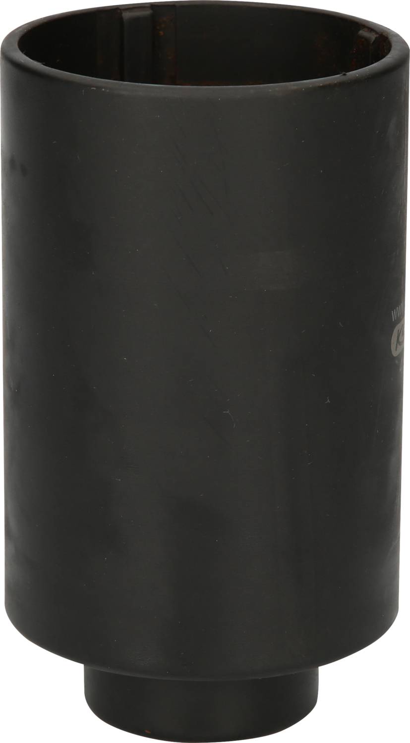 Dunkler, zylindrischer Becher mit glatter Oberfläche und geschlossenem Boden.