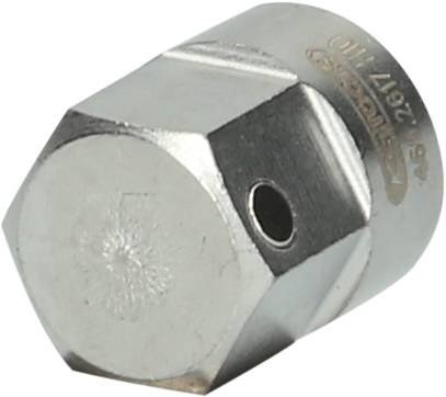 Sechskantmuttern, metallisch, mit rundem Loch an der Seite, wird in mechanischen Anwendungen genutzt.