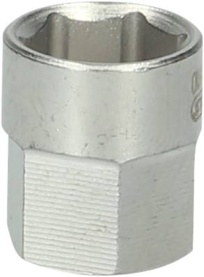 Eine silberne Sechskant-Stecknuss aus Metall, typisches Werkzeugzubehör für das Festziehen oder Lösen von Muttern und Schrauben.