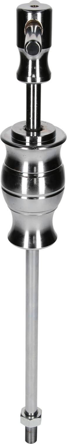 Ein metallischer Ventilaufsatz mit einem langen, schmalen Stab und einem breiteren Mittelteil.