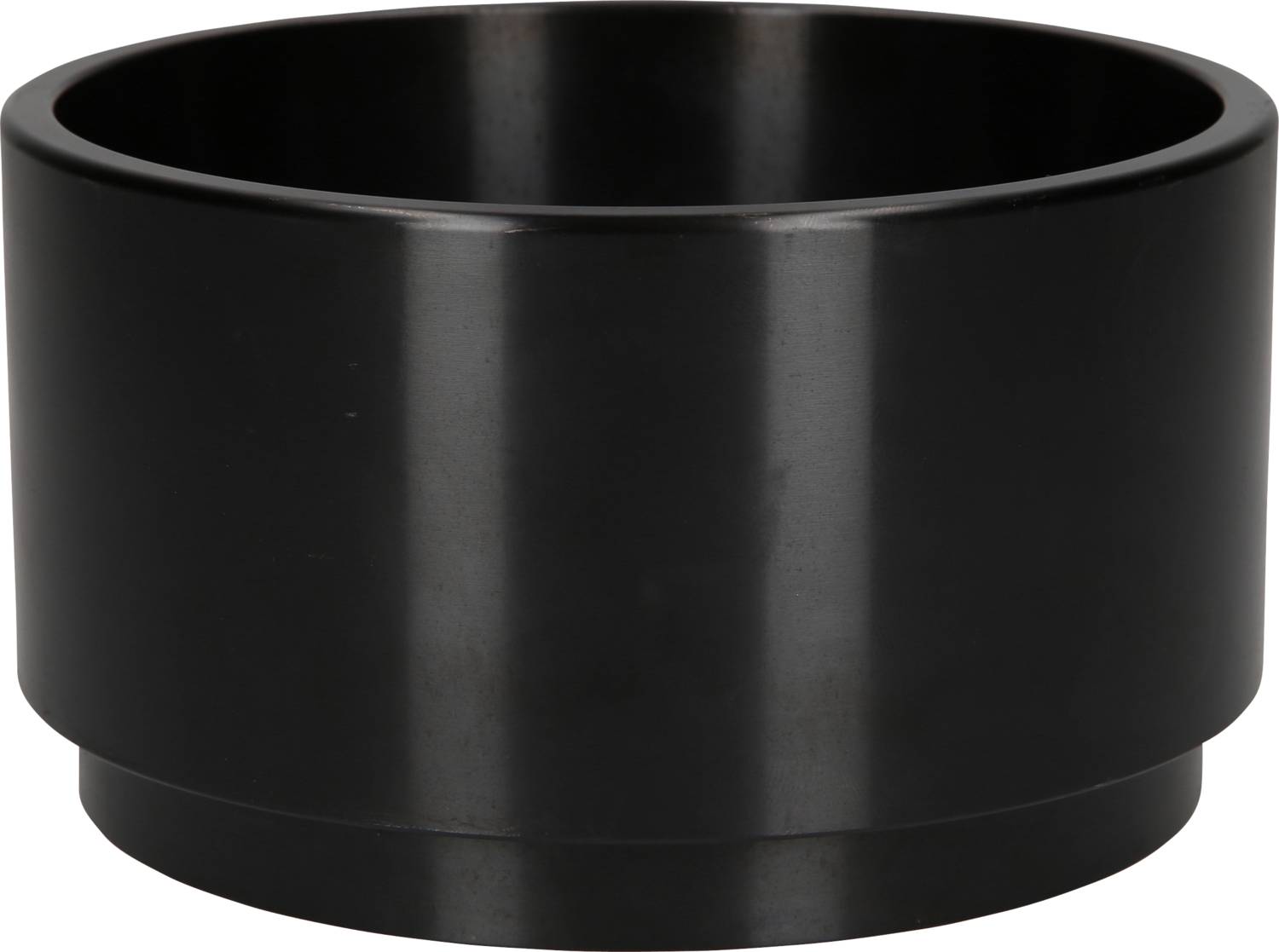 Schwarze, zylinderförmige Schale mit glatter Oberfläche, mittlere Größe. Ideal für Servieren oder Dekoration.