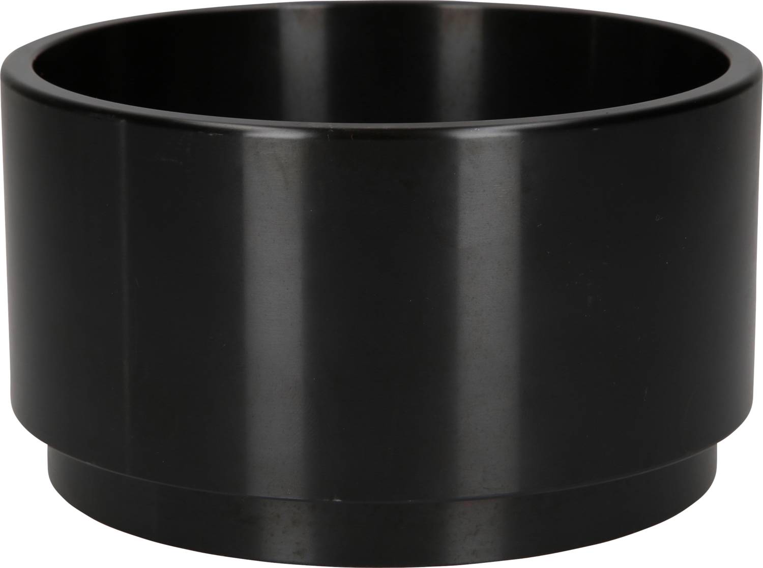 Schwarze, zylindrische Schüssel aus glattem Material, ohne sichtbare Muster oder Verzierungen.