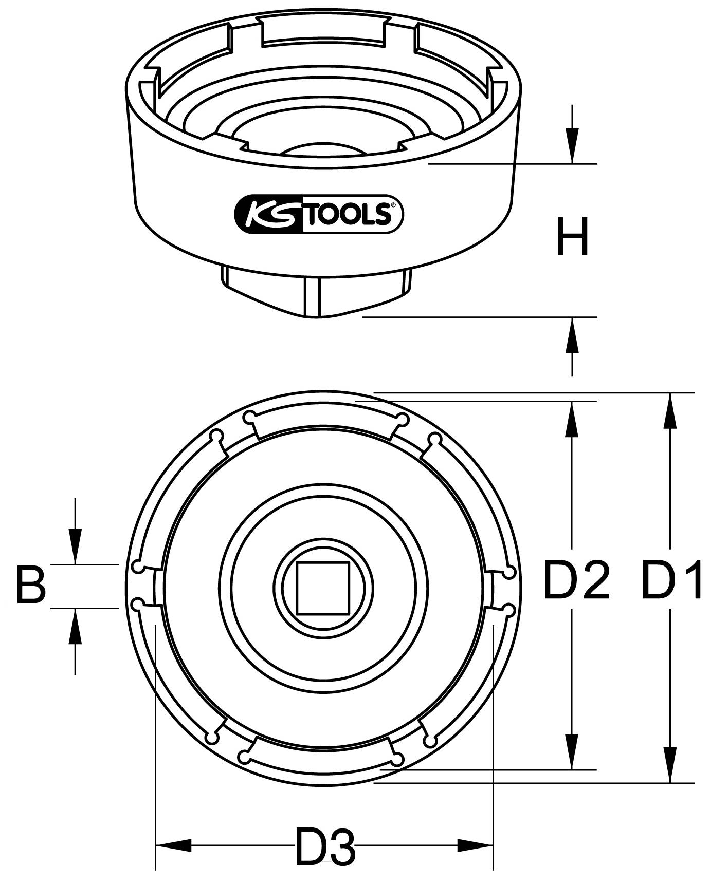 KS Tools 460.3775 3/4" Nutmuttern-Schlüssel mit 4 Zapfen für Volvo, Innenzapfen Ø 89mm