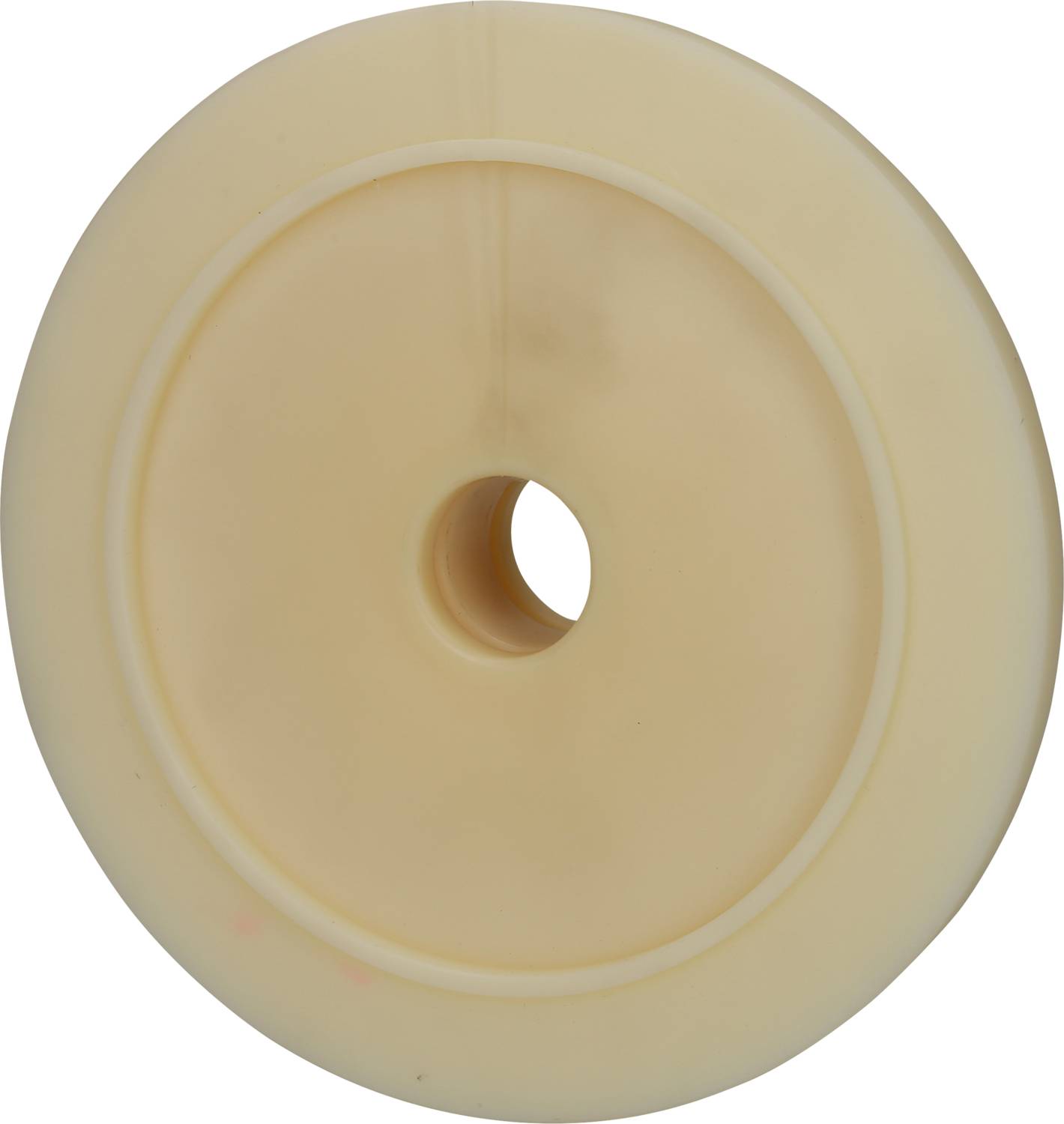 Beiger Radflansch mit zentraler Bohrung, vermutlich Bestandteil eines technischen Geräts oder Mechanismus.