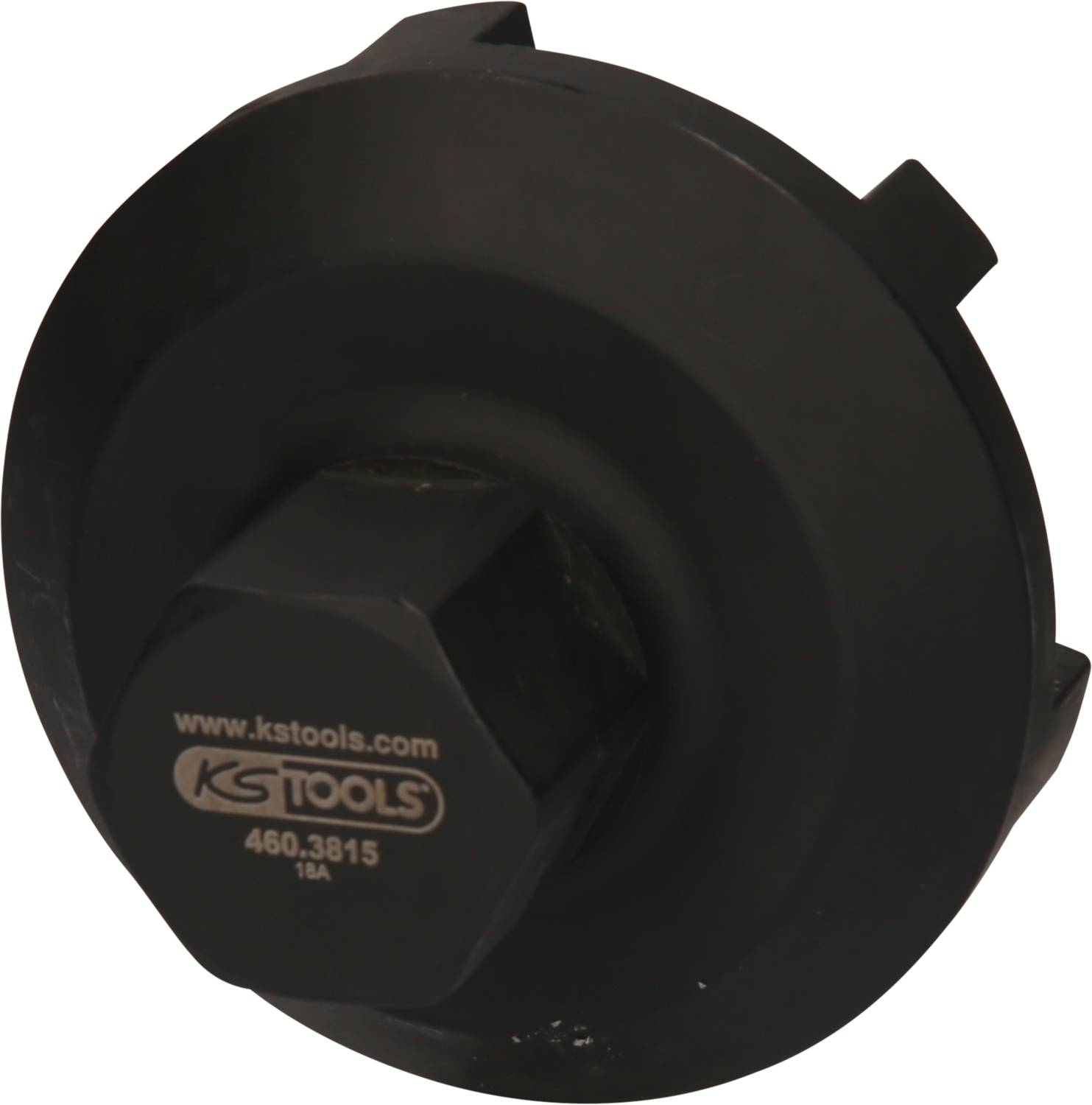 Ein schwarzer Schraubenschlüsselaufsatz mit der Aufschrift 'KS TOOLS 460.3815 18A', geeignet für spezialisierte Werkzeugeinsätze.