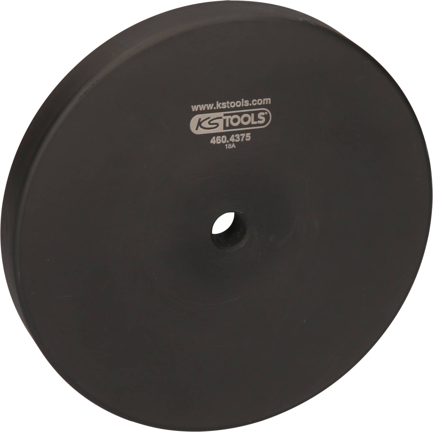 Schwarze Metallscheibe mit Loch in der Mitte und Aufdruck von 'www.kstools.com' und '460.4375 18A'.