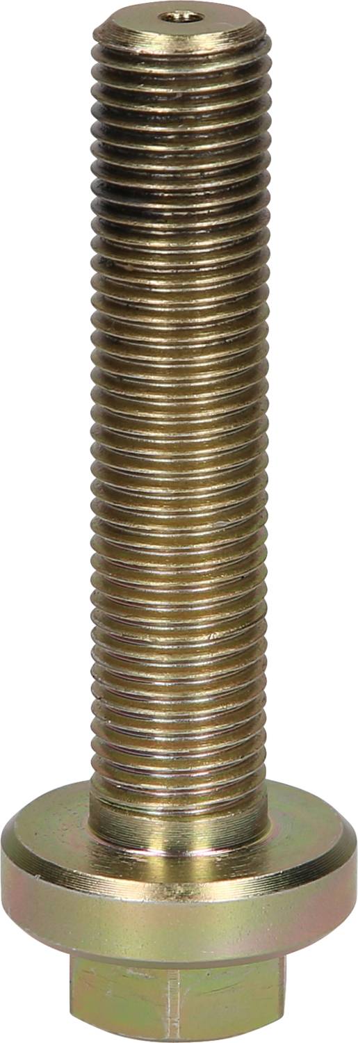 Eine silberne Sechskantschraube mit erkennbaren Gewinden und glattem Kopf auf weißem Hintergrund.