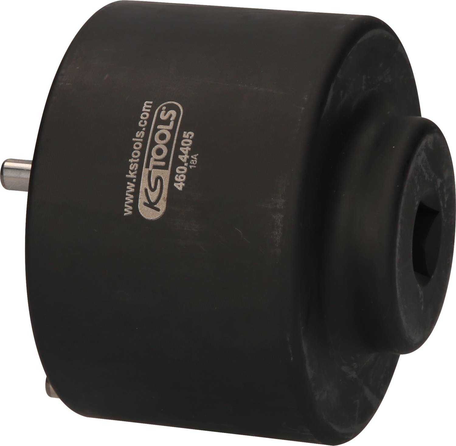 Schwarzer Werkzeugsatzadapter mit der Aufschrift 'KS Tools 460.4405'. Zylinderförmiges Design, hauptsächlich für technische Anwendungen verwendet.