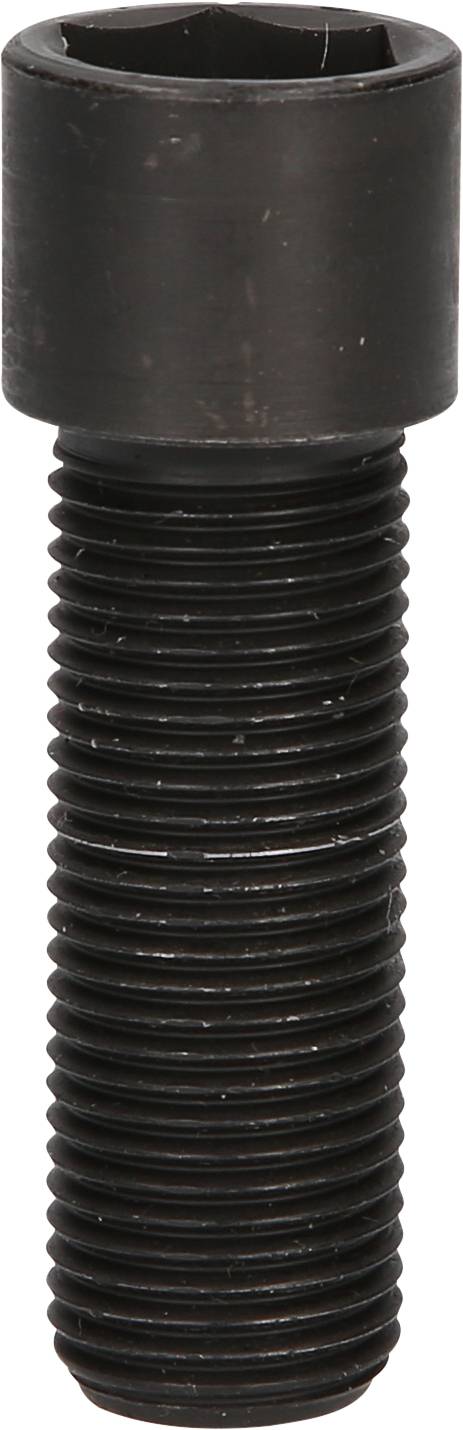 Schwarze Sechskantschraube mit Gewinde, zur Befestigung von Bauteilen in Maschinen oder Konstruktionen.
