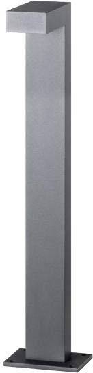 Stehende, graue, moderne Skulptur in rechteckiger Form auf einem quadratischen Sockel, schlichtes Design.