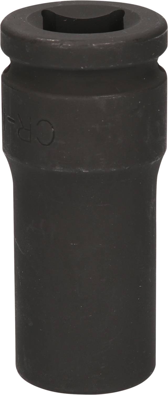 Ein schwarzes Steckschlüssel-Werkzeug mit rundem, hohlem Ende, das für den Einsatz mit Schrauben oder Muttern konzipiert ist.