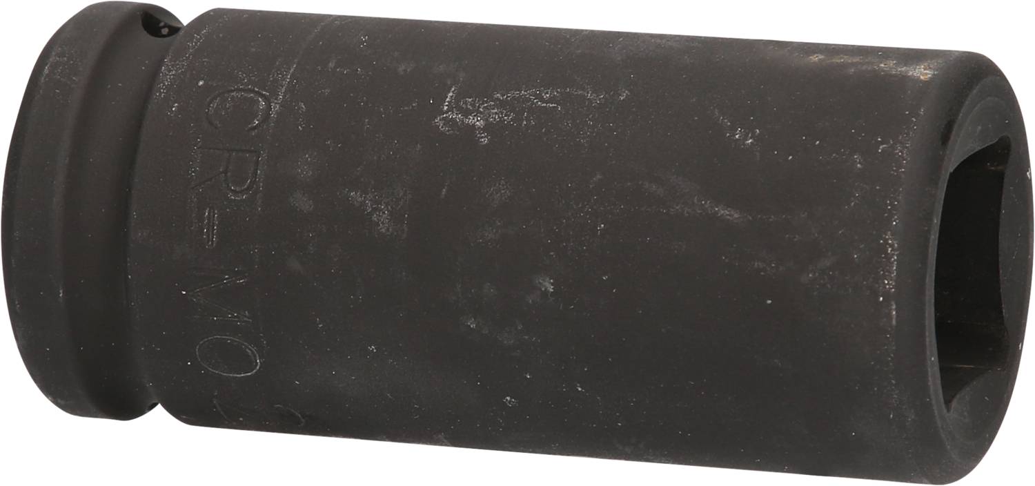 Eine schwarzgraue Sechskant-Stecknuss, vermutlich für Werkzeuge wie Ratschen oder Schraubenschlüssel, auf weißem Hintergrund.