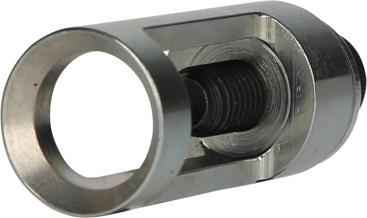 Ein Metallwerkzeug mit zylindrischem Endstück und Gewindeschraube zur Verbindung oder Fixierung von Bauteilen.