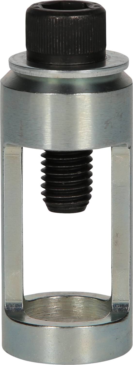 Metallisches Werkzeug, zylindrische Form, mit zentraler Schraube und offenen Seiten, vermutlich für mechanische Reparaturen.