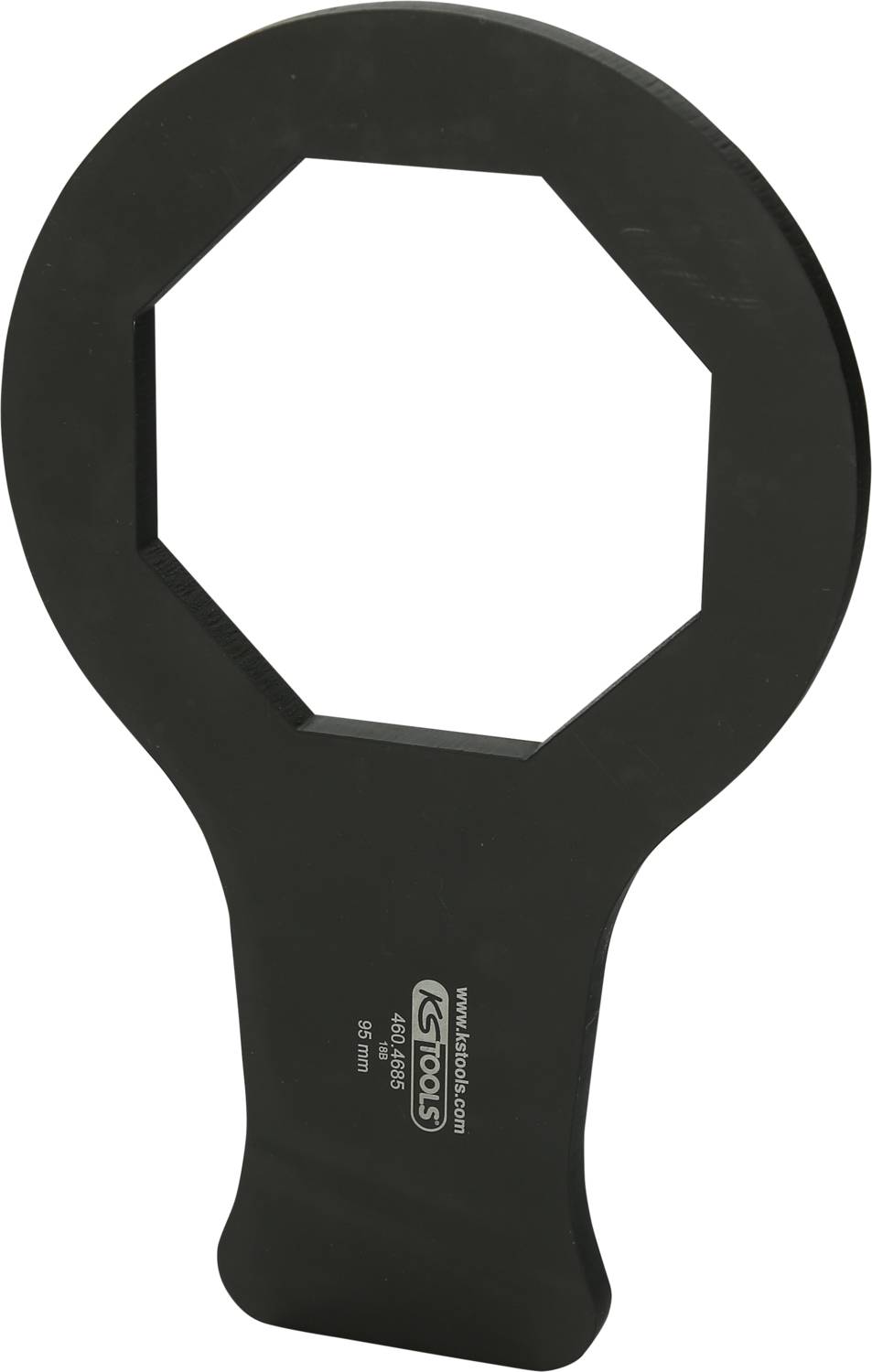 Schwarzer, achteckiger Metallwerkzeugkopf, mit Griff und Logo 'KS Tools'. Verwendet für mechanische Arbeiten oder Schraubverbindungen.