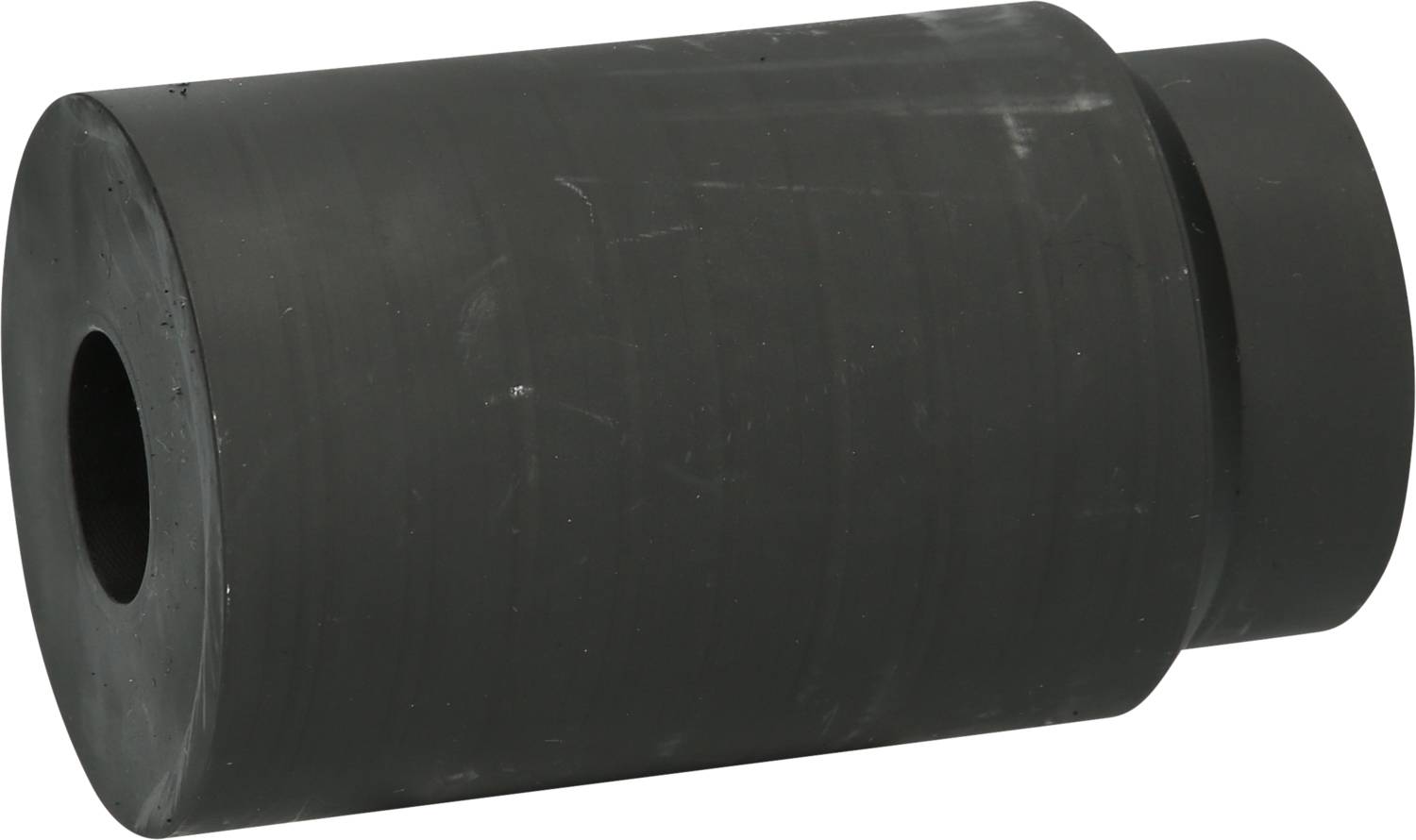 Schwarzer Gummipuffer, zylindrisch, festes Material, ohne sichtbare Markierungen oder Öffnungen, dient zur Stoßdämpfung.
