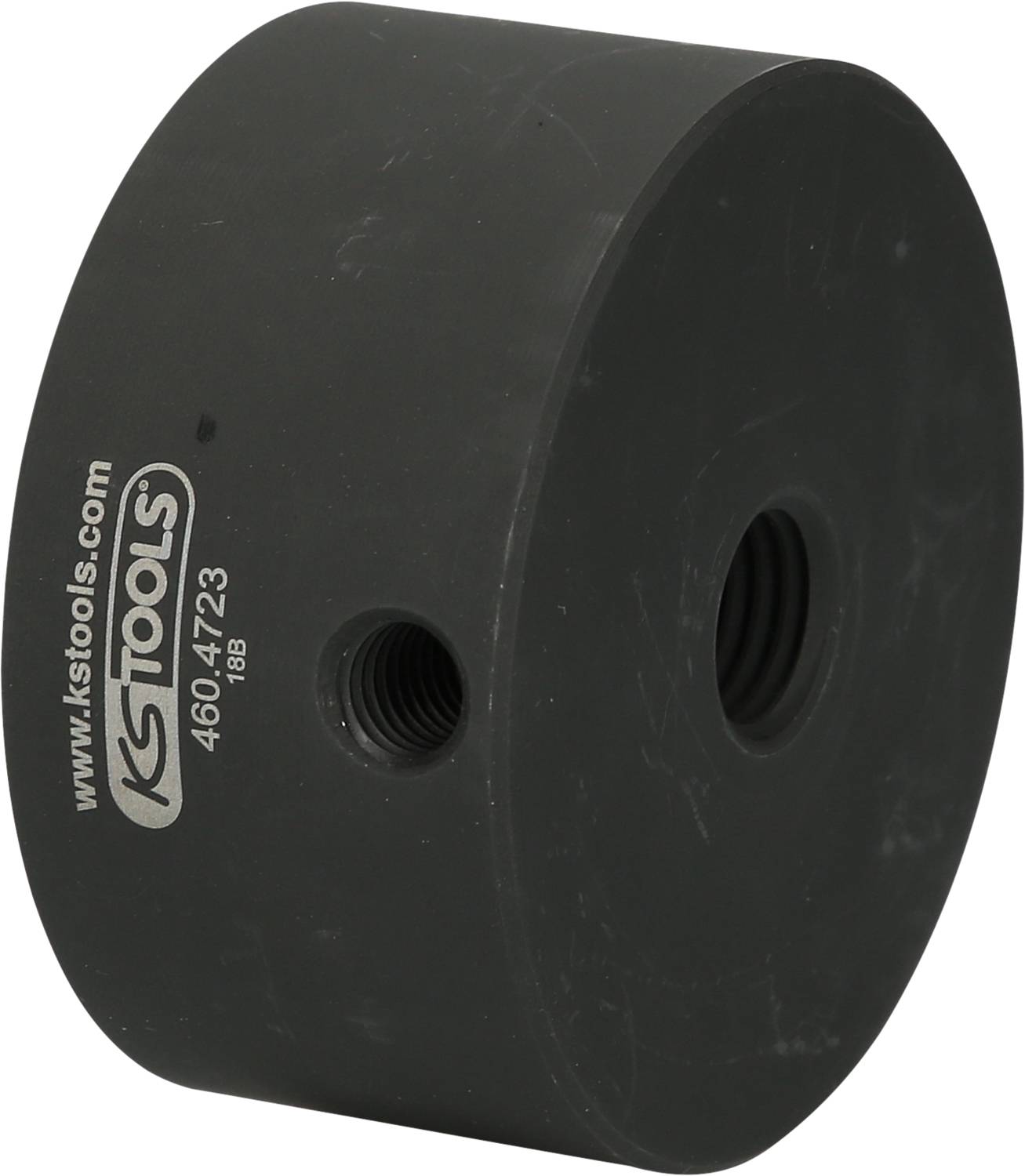 Schwarzes zylindrisches Werkzeug von KS Tools mit Webadresse und Modellnummer, vermutlich ein Teil zur Montage oder Reparatur.