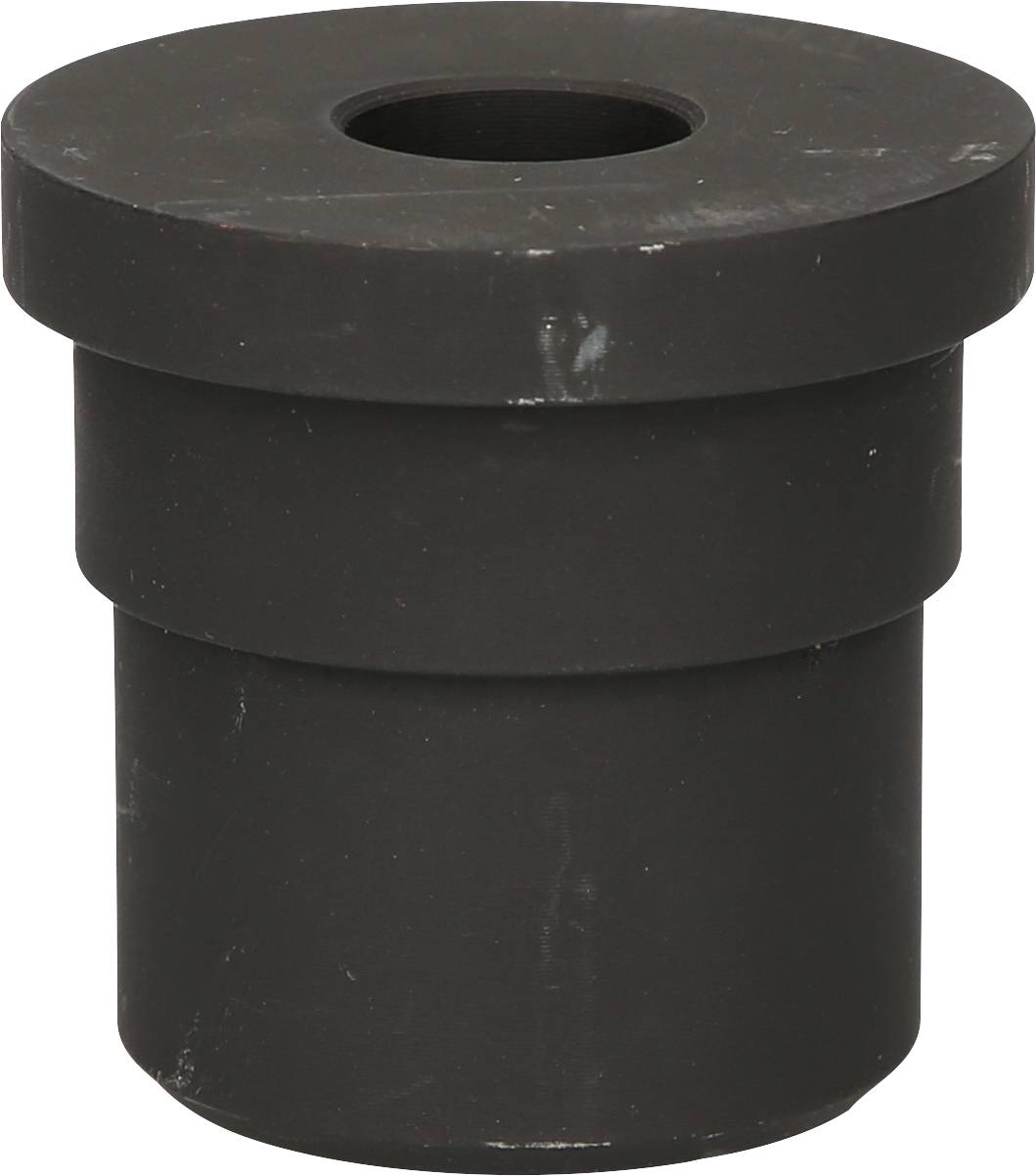 Schwarzer, zylindrischer Gummistopfen mit breitem Rand und einem Loch in der Mitte, verwendet zum Verschließen von Öffnungen.