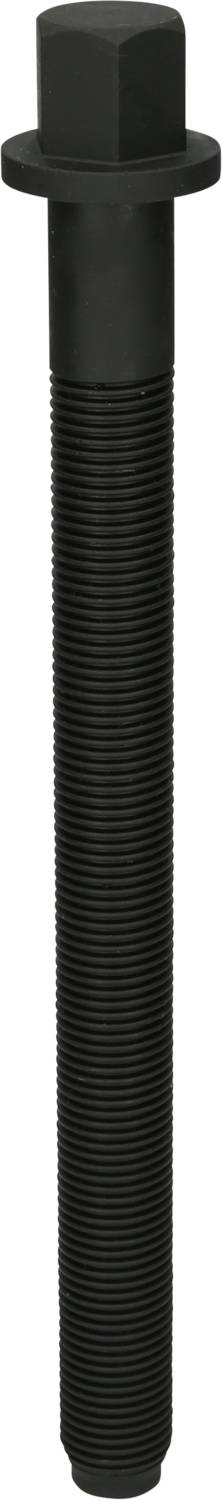 Ein langer, schwarzer Schraubbolzen mit einem sechskantigen Kopf und durchgehendem Gewinde.