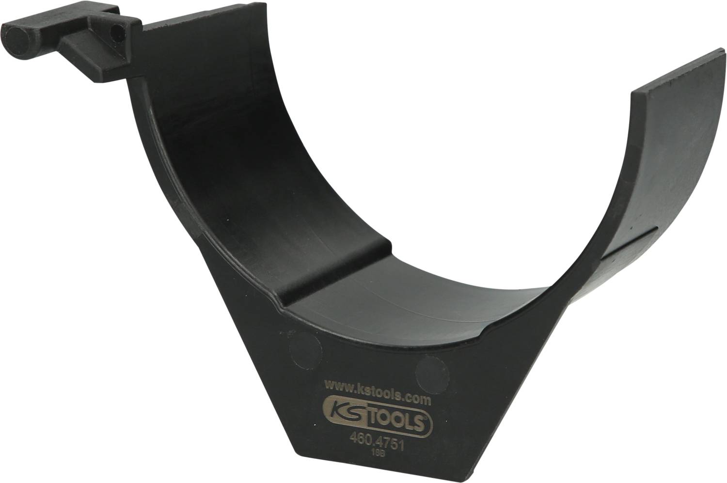 Ein schwarzes, halbkreisförmiges Werkzeug von KS Tools mit aufgedruckter Website und Artikelnummer. Used für Motorinstandhaltung.