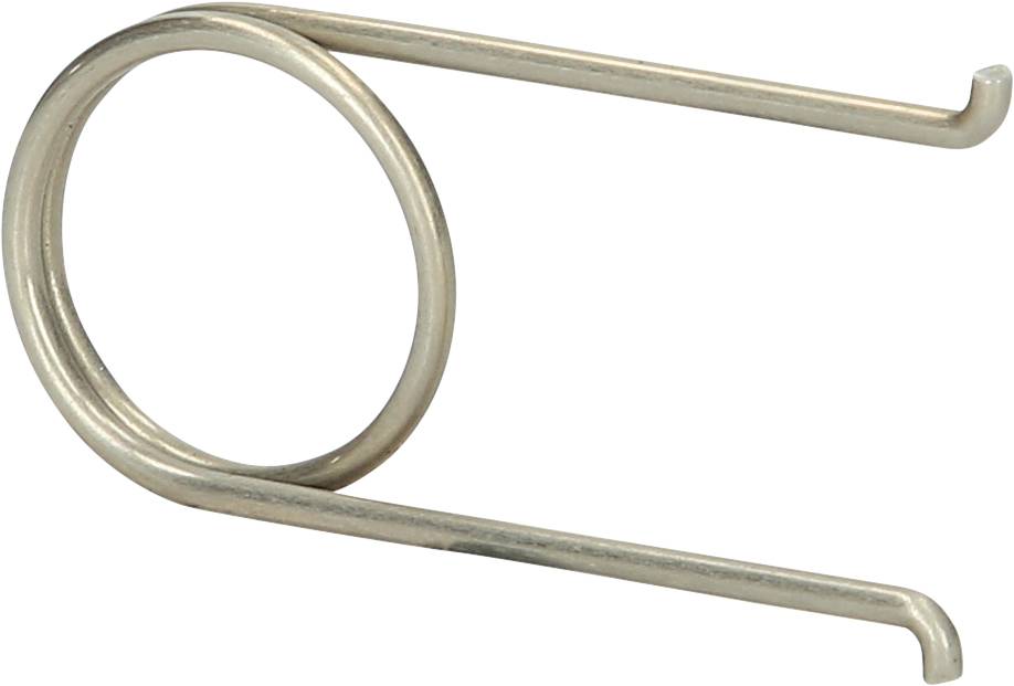 Metallspiralfeder mit zwei abgewinkelten Enden. Sie wird oft in Mechaniken verwendet, um Spannung oder Bewegung zu erzeugen.