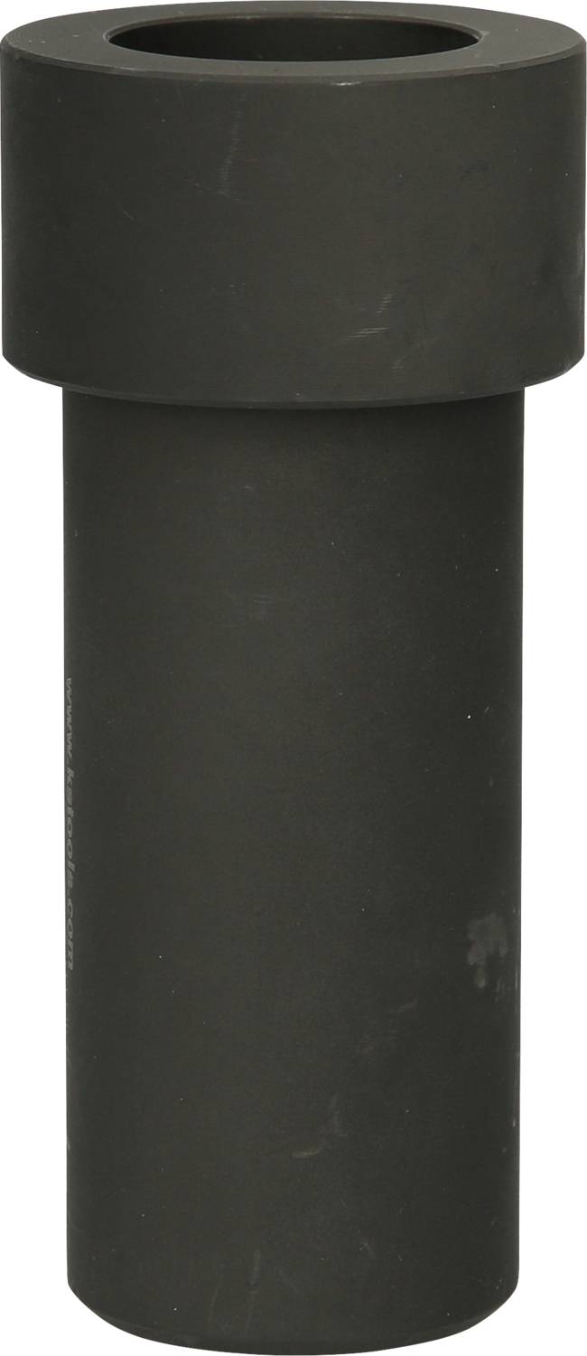 Ein langes, zylindrisches Objekt aus dunkelgrauem Material mit verschiedenen Durchmessern oben und unten.