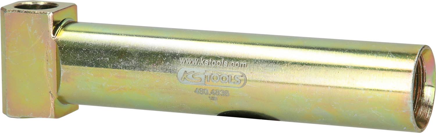 Ein goldfarbener Metalladapter von KS Tools, zylindrische Form, mit quadratischen Enden, möglicherweise für mechanische Verbindungen.