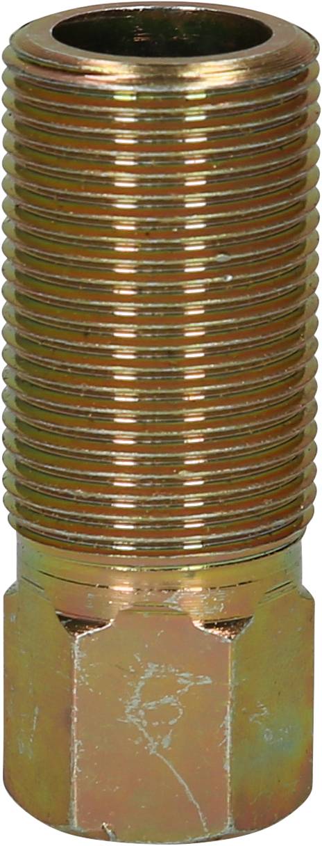 Metalladapter mit Außengewinde, zylindrische Form, goldene Farbe.