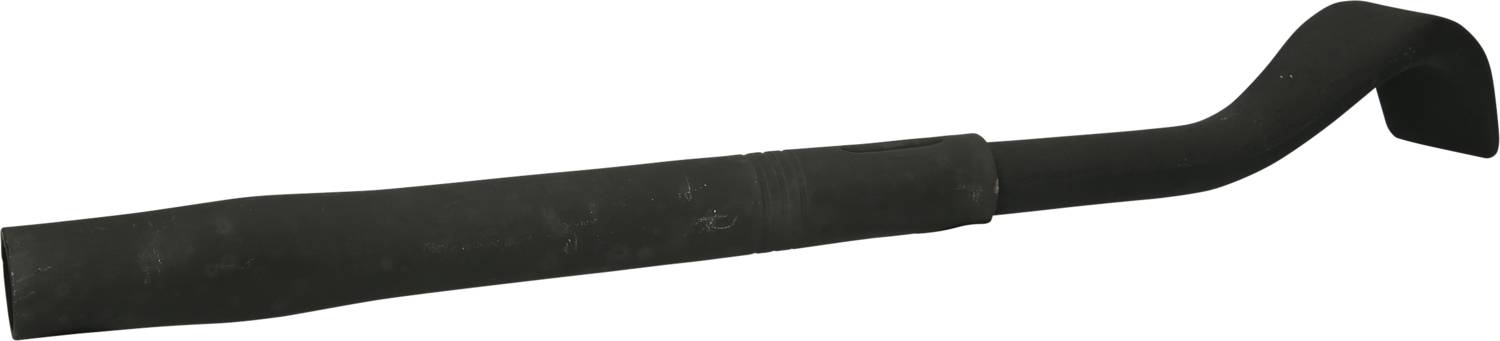 Ein Brecheisen aus Metall, schwarz lackiert, mit einem abgeflachten und gebogenen Ende zum Hebeln und Entfernen von Nägeln.