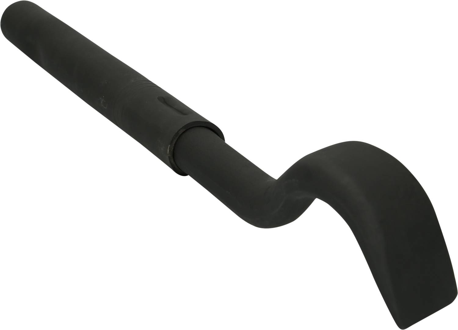 Ein schwarzer Hacken, der als Werkzeug zum Aushebeln oder Greifen von Gegenständen verwendet wird, vor weißem Hintergrund.