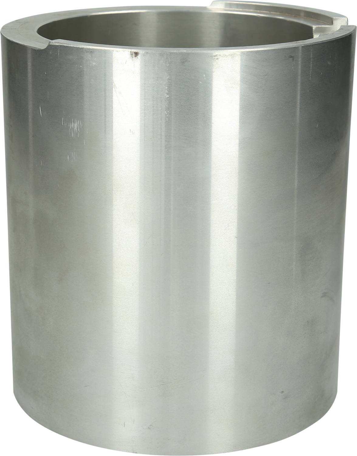Zylindrischer Metallbehälter mit glatter Oberfläche, silbrig glänzend, dient zur Lagerung oder zum Transport von Materialien.